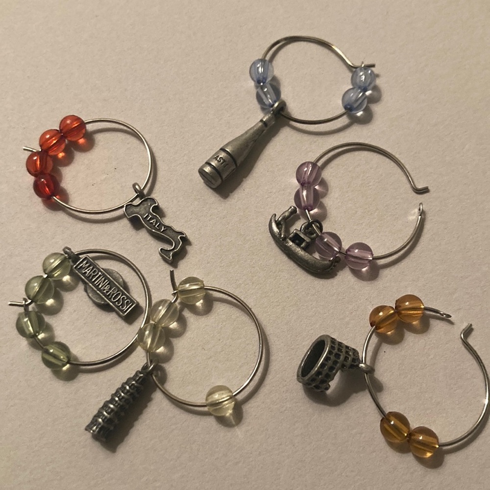 Wine glass markers - Italy theme, set of 6 with colored beads
